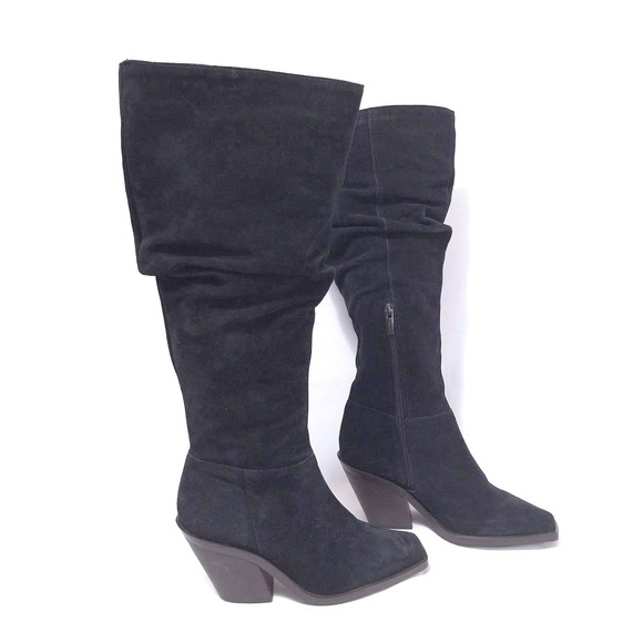 Vince Camuto Alimber Black Suede Leather Slouchy‎ Knee High Boots Women Size 8.5 - Picture 2 of 13